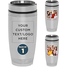 DISCOUNT PROMOS Custom 16 oz Stainless Steel Coffee Tumbler - Custom Cups with Names, Photos, Logos - Personalized Design for Hot & Cold Drinks - Silver