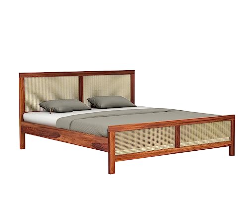 Image of Wooden King Size Cot Without Storage - Solid Wood King Bed - Cot Akka Bed - Stylish Bedroom Furniture (King, Aelina, Honey Finish)