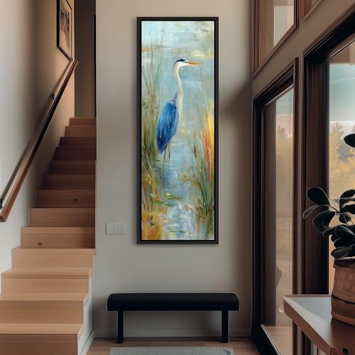Décoration héron bleu impressionniste pour habiller un mur vide