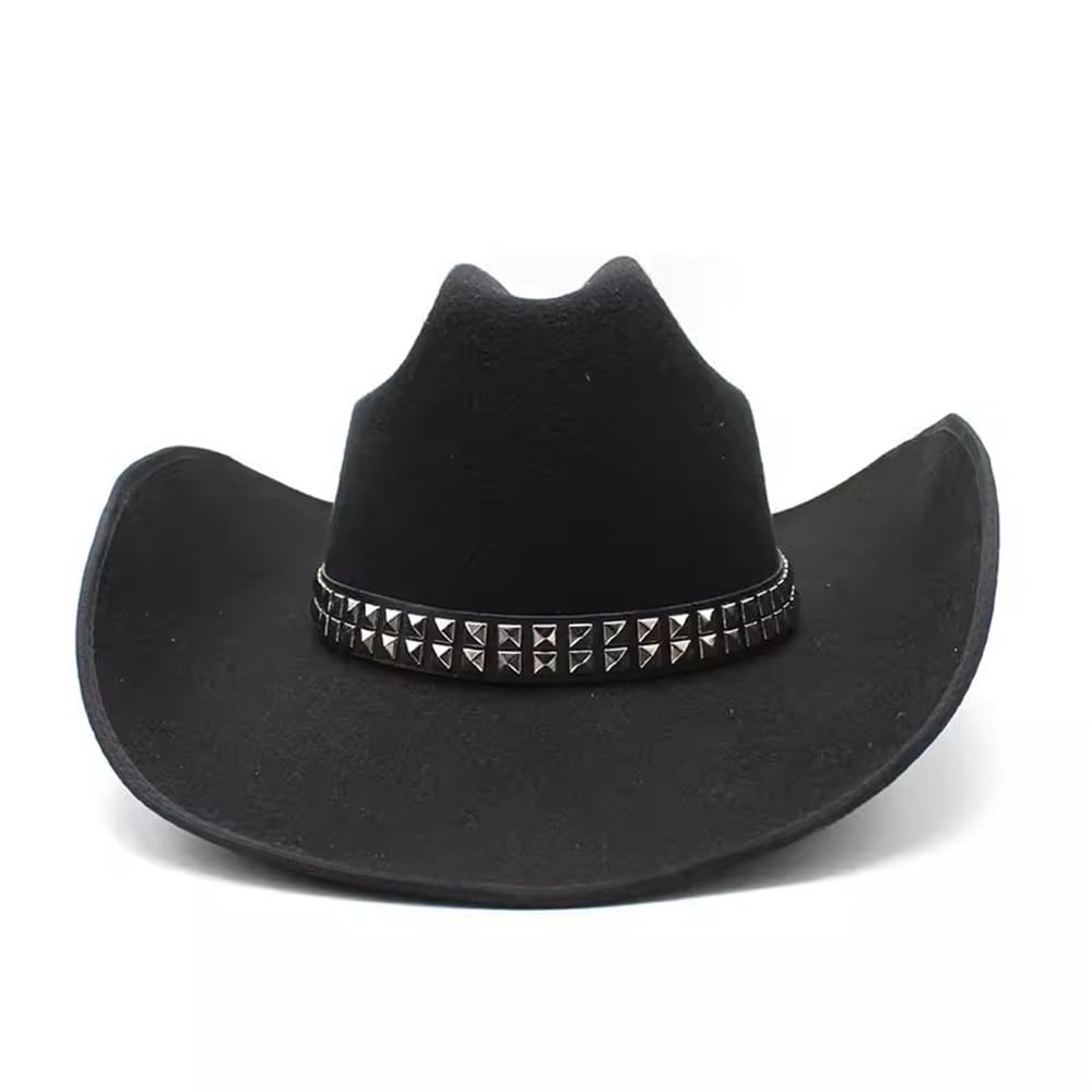 Cappello A Cilindro Classico da Uomo Cappello da Cowboy in Feltro con Cintura borchiata Punk Western