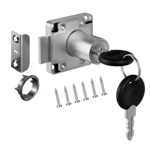 Möbelschloss Schrankschloss Zylinder-Aufschraubschloss mit Schlüssel Set für Schubladen und Schränke Stahl Vernickelt Dornmaß 22mm 26mm 32mm (26mm)