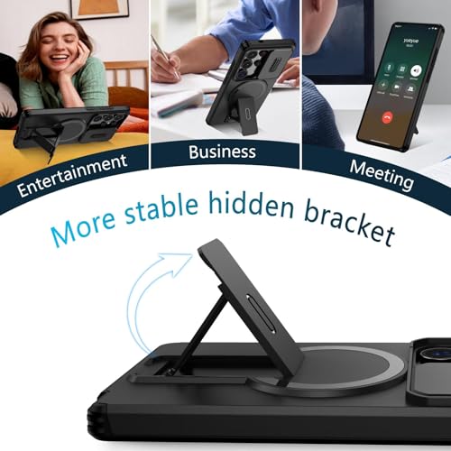 Image of ShieldTech MagStand Series Case for Samsung Galaxy S25 Ultra 5G, Mobile Phone Cover with Sliding Camera Shield, Kickstand, MagSafe, Shockproof for Samsung Galaxy S25 Ultra 5G - Black