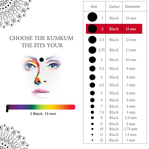Image of PERPAA Kumkum Velvet Round Sticker Bindi Box of 15 Flaps for Ladies Women Forehead Bindi (Stick On) (Size 2, Diameter 13mm, Black)-Self-Adhesive