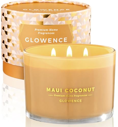 Glowence Luxury Coconut Scented Candle - Large 3 Wick Jar