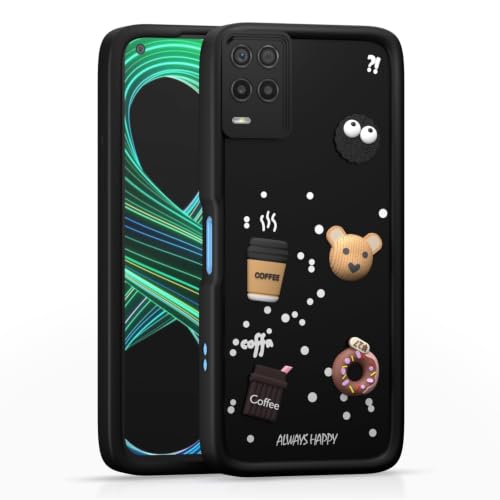 Image of Bintage Cute Fun Ball | Taddy Cartoon 3D Smiley Coffee Cup | Milk Donut | Full Protection Rubber Back Cover Compatible for Realme RMX3381 /Realme 8s 5G - Black