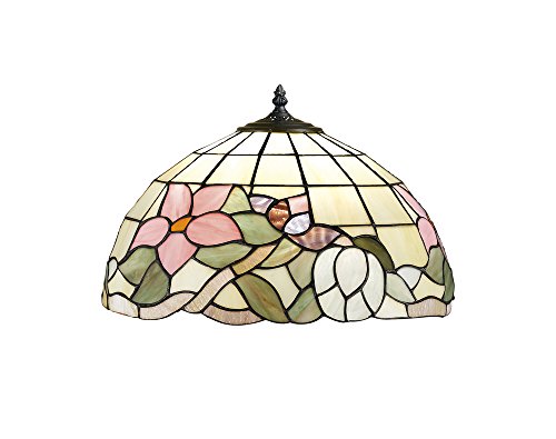 Paralume Tiffany Ambra Con Fiori Rosa 145 Vetri Originali Tiffany Lavorati A Mano - Misure Ø 40 Cm - Paralume Modello Perenz T616