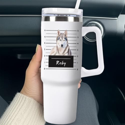 GABSHAIM Individueller weißer Becher, doppellagig, isoliert, Reisebecher mit Griff und Strohhalm-Deckel, doppelseitig bedruckt, Reise-Kaffeetasse, Phalen-Papillon-Muster, 1,2 l