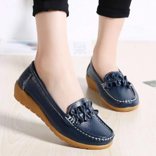 Image of Women's Genuine Leather Platform Loafers Classic Casual Comfort Slip-On Shoes Soft Sole Dress Shoes