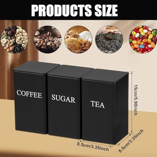 Black Tea Coffee Sugar Canisters - 3 Pack Tea Coffee and Sugar Canisters Set, 1000ML Stainless Steel Canister Storage Jar Container Tins Set Airtight Lid, Multi Storage Jars for Kitchen Accessories - Cosy Home Interiors Black Tea Coffee Sugar Canisters - 3 Pack Tea Coffee and Sugar Canisters Set, 1000ML Stainless Steel Canister Storage Jar Container Tins Set Airtight Lid, Multi Storage Jars for Kitchen Accessories - Image 2