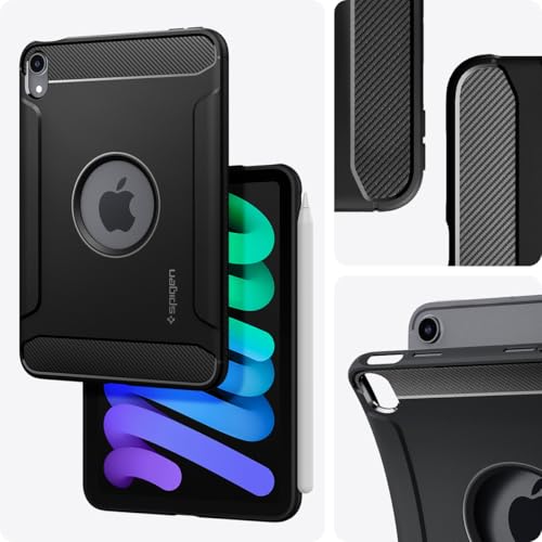 Spigen iPad mini 7/6 ケース カバー 米軍MIL規格取得 耐衝撃 スリム すり傷 防止 TPU 指紋防止 滑り止め アイパッド ミニ 7/6 ラギッド・アーマー ACS03764 (ブラック)
