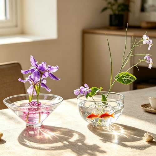 Florero circular irregular de vidrio soplado para decorar tu hogar con estilo natural 3