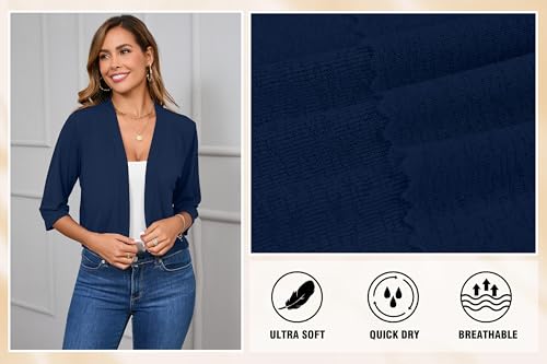 Image of Iandroiy Women's 3 /4 Sleeve Shrugs Lightweight Open Front Cropped Cardigan for Women