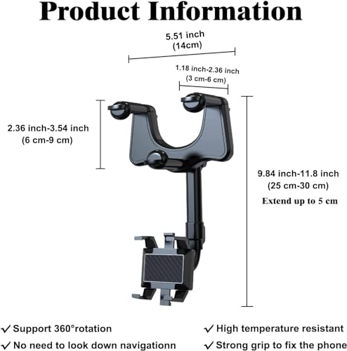 Image of Premium 360 Rotatable and Retractable Car Phone Holder - Multifunctional Rearview Mirror Mount for All Mobile Phones