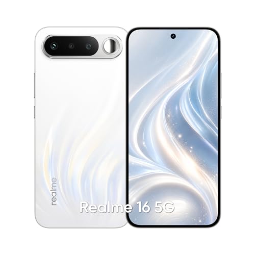 Image of realme 16 5G Smartphone 7000mAh Titan Battery 60W Fast Charge, 8GB + 256GB 6.57 inch AMOLED 120Hz Display, Dual 50MP AI Camera, MediaTek Dimensity 6400 Turbo Processor, Fingerprint IP69 Air White