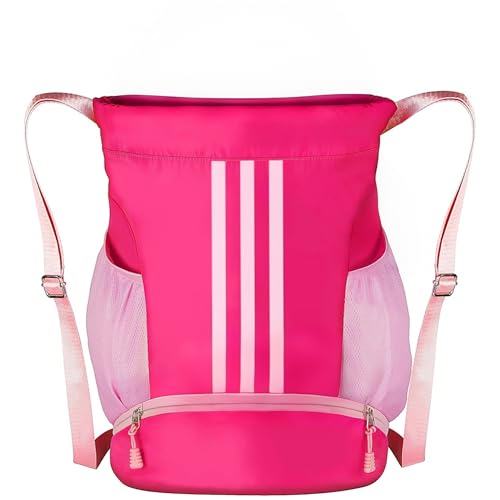 Image of Soccer Bag, Youth Soccer Basketball Bag with Compartments Drawstring Backpack for Football Volleyball Gym Training (Pink)