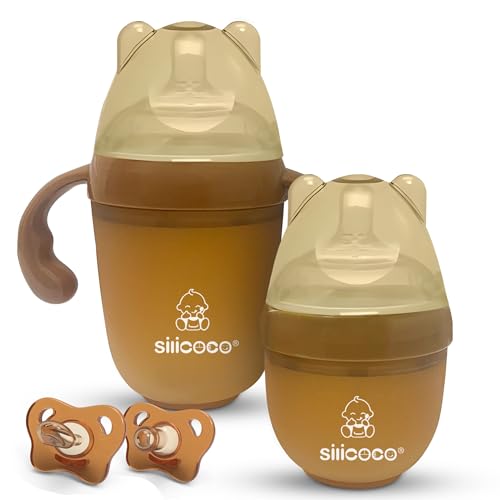 Image of Generic Silicone Baby Bottles 2 Pack with Pacifiers - Eco-Friendly Infant Feeding Set for Newborns to Toddlers - 5oz and 8oz Bottles - Ultra-Soft Silicone Nipples - Leak-Proof Design