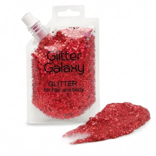 CAI Beauty Holographic Ruby Red Glitter Gel Vegan Cruelty Free Face Body & Hair Glitter for Women Kids 3 Oz Cosmetic Grade Gel No Mess Non-Toxic Easy Apply & Wash Off Parties Concerts Holidays Sports