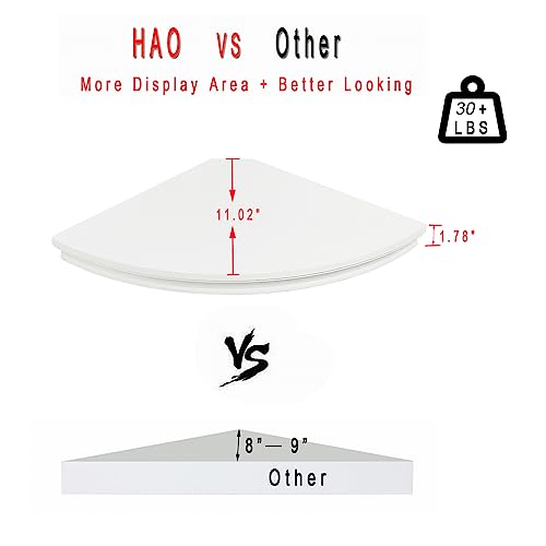 HAO Floating Corner Shelf Invisible Wall Mounted Shelves Radial Shape Cable Wire Hole Pattern Perfect for Bedroom Bathroom Living Room Kitchen Set of 2 White - Image 3
