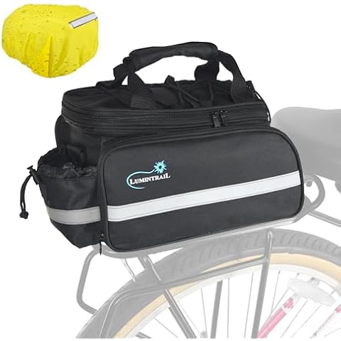 Lumintrail Bike Rack Bag, Expandable Rear Trunk Bicycle Carrier Commuter Pannier Handbag with a Waterproof Rain Cover 13L Cover