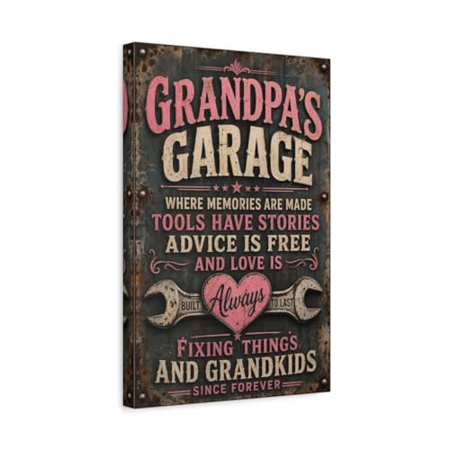 Toile garage humour grand-père pour décorer son atelier de bricolage rétro