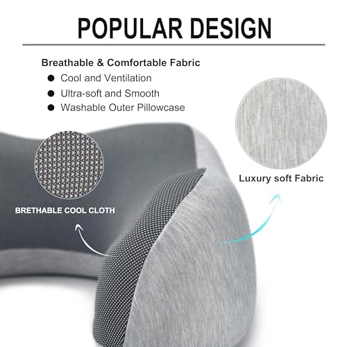 Memory Foam Neck Pillow for Travel - Light Grey