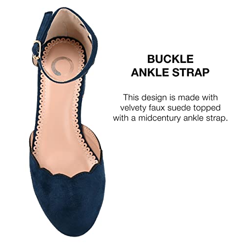 Journee Collection Women's Edna Round Toe Low Block Heel Pumps - Navy - 94