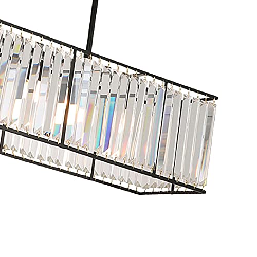 Yiyibyus 85Cm × 22 Cm 4 Lights Modern Industrial Rectangular Raindrop K9 Crystal Chandelier Height Adjustable 40Cm-80Cm Ceiling Light Dining Room Chandelier Crystal Pendant 110V E12 Black (Black 1) #TOP6