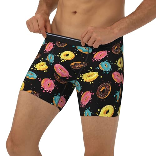 Novastar Mens Extended Length Boxer Briefs - Colourful Donut Print Black Mens Underwear Boxer Briefs With Elastic Band