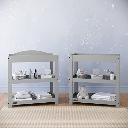 Image of Graco Customizable Changing Table with Water-Resistant Changing Pad (Pebble Gray) - Customizable Modern Flat or Classic Arched Headboard, Baby Diaper Changing Pad Included