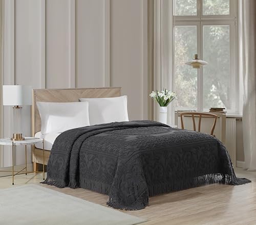 Image of Beatrice Home Fashions Medallion Queen Cotton Chenille Bedspread, Charcoal