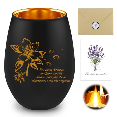 Trauerlicht Teelichter Das einzig Wichtige im Leben sind die Spuren von Liebe,die wir hinterlassen,wenn wir weggehen Windlicht Trauer Grablicht Erinnerungslich Trauergeschenke für Hinterblieben