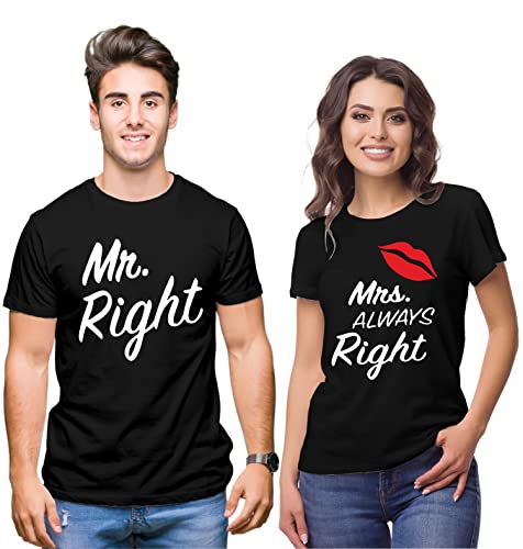 Image of Hangout Hub Couple Tshirts Matching Twinning Tees for Men Women | Set of 2 | Printed|Regular Fit | Cotton T-shirts|Half Sleeves |Round Neck|Couple Dress