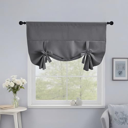 NICETOWN Grey Blackout Roman Curtains for Kitchen Living Room