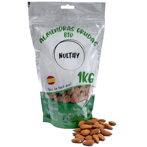 NULTHY - Almendras Crudas BIO 1kg - Producto Español, Almendra Premium, Almendras Enteras BIO, Crudas con Piel y sin Sal de Cultivo Ecológico