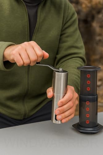 Image of Manual Coffee Grinder with PLASTIC BODY & Travel Coffee Press - Portable Hand Coffee Grinder Fits AeroPress, Adjustable Precision Grind for Espresso, French Press, Pour Over, and Cold Brew