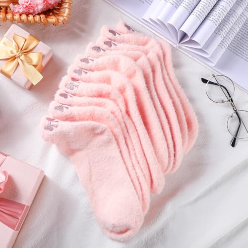 Image of Skicuff 5 Pair Women Bow Fuzzy Socks Coquette Cozy Fluffy Ankle Slipper Socks for Women Girls Gifts(Pink)