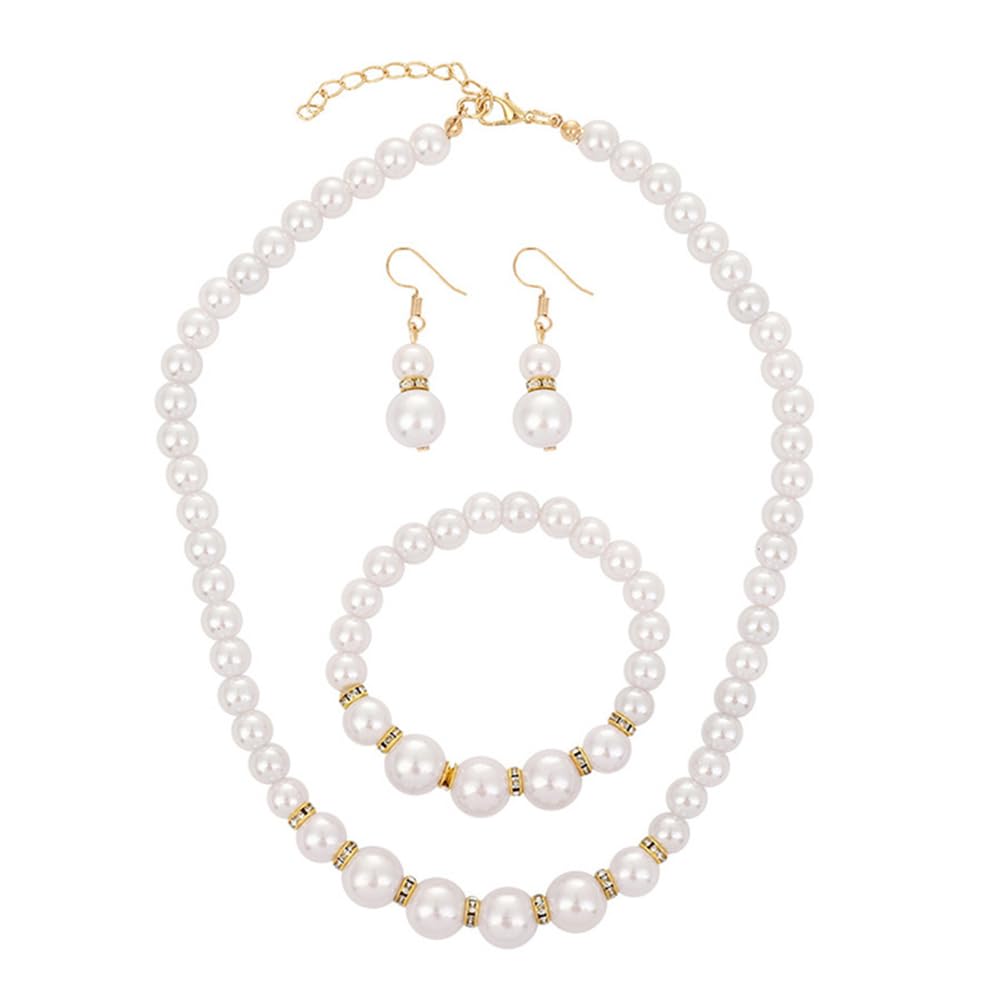 HSAJS Juego de Joyas Pulsera Pendientes Collar Conjunto de Joyas Ajustable Joyas de Perlas Elegante y Refinado Hipoalergenicos Juego de Bisuteria Para Mujer Niña Boda Novia y Dama de Honor
