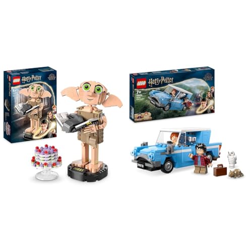 LEGO Harry Potter Dobby der Hauself Set, bewegliche ikonische Figur, Spielzeug & Harry Potter Fliegender Ford Anglia, baubares Spielzeug-Auto für Kinder