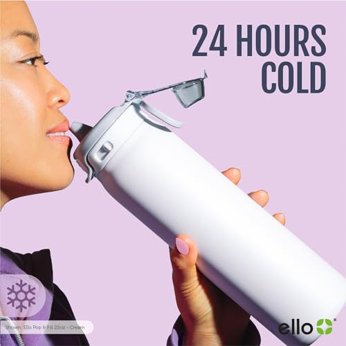 Ello Pop & Fill 40oz Stainless Steel Water Bottle with Quick Fill Technology, Double Walled and Vacuum Insulated Metal, Leak Proof Locking Lid, Sip and Chug, Reusable, BPA Free, Tonal Black - 7