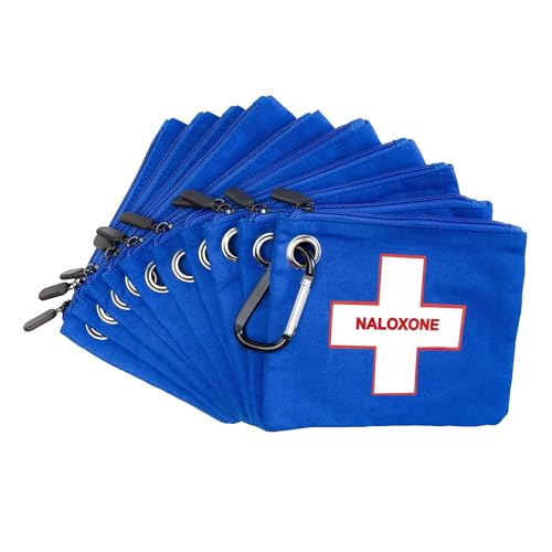 Image of 10 PACK Naloxone Overdose Kit Bag - Compact Canvas Pouch for Naloxone Nasal Spray & Opioid Emergency Response - Holds 2 Naloxone Sprays & Accessories - Naloxone Not Included (Blue, 10 Units)