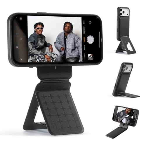 MOFT 携帯電話 三脚スタンド 自撮り棒 x Tombogo iPhone用 マルチアングル iPhoneスタンド 軽量 携帯電話ホルダー 強力な磁石 MOVAS ヴィーガンレザー ジェットブラック (カードスロットなし)