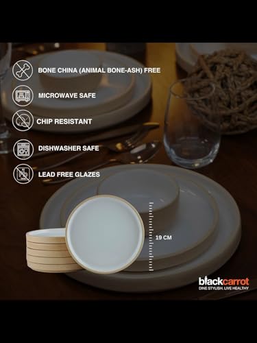 Image of BLACKCARROT Ceramic Quarter Plates Small Dinner Plates Set of 6 Handcrafted Stoneware Beige and White | Serving Platter for Snacks & Dessert Microwave and Dishwasher Safe -Size 7.5 Inches