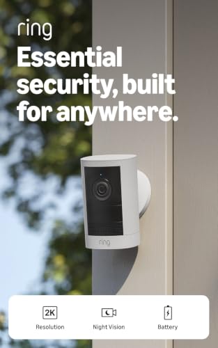 Image of Ring Outdoor Cam, Battery (newest model), Home or business security, Wide-Angle Retinal 2K Video, 6x Enhanced Zoom, Night Vision for true color in low light, White