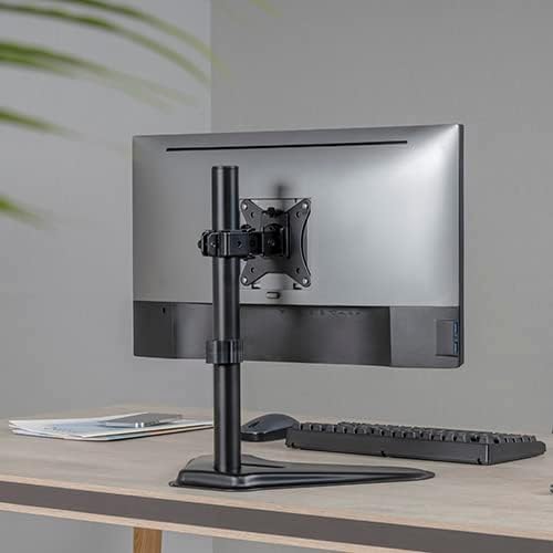 Jin Office Height Adjustable Monitor Stand Mount | Supports 13-32" Screens| Monitor Mount for Desk | Metal Single Arm Stand| Freestanding Mount| Tilt, Swivel and Rotation Features