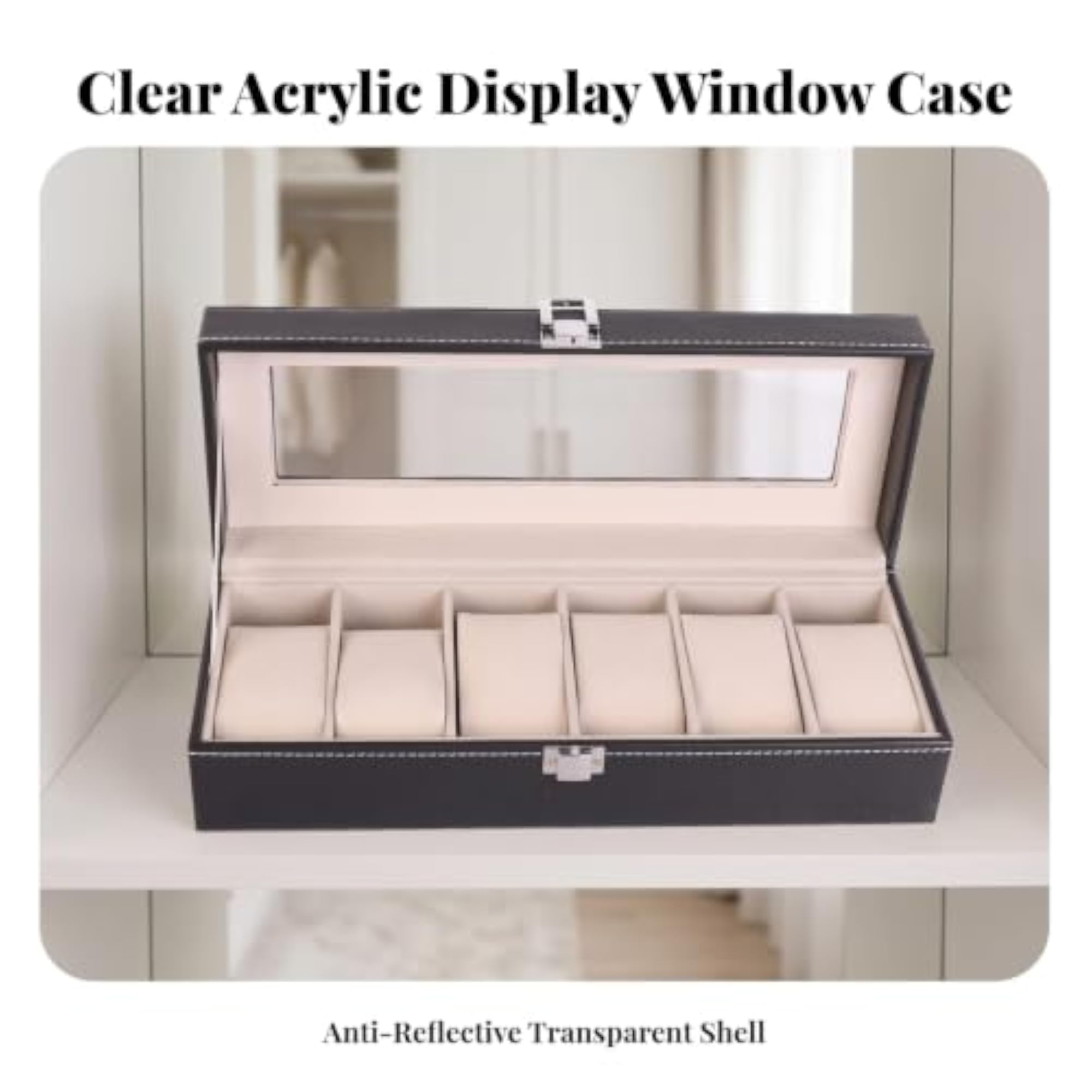 PU Leather Watch Display Box for 4 Watches, Scratch-Resistant