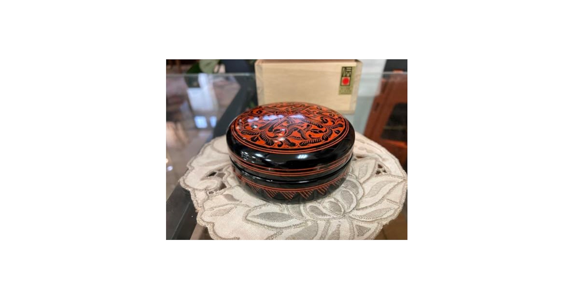 新品　美品　香川漆器　蒟醤 美品 茶道具 讃岐漆器 蒟醤塗 茶入れ 隆之作 共箱 丁寧に描かれ