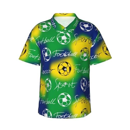 VTHXLOI Sport Soccer Football Mens Beach Shirts Tropical Short Sleeve Button Down Shirt Summer Top Medium