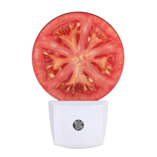 Image of Tomato Night Light Novelty LED Lighting Red Tomato Slice Healthy Vegetable Decorative Night Lights Plug into Wall Auto Sensor Sleep Friendly for Boys Girls Men Women