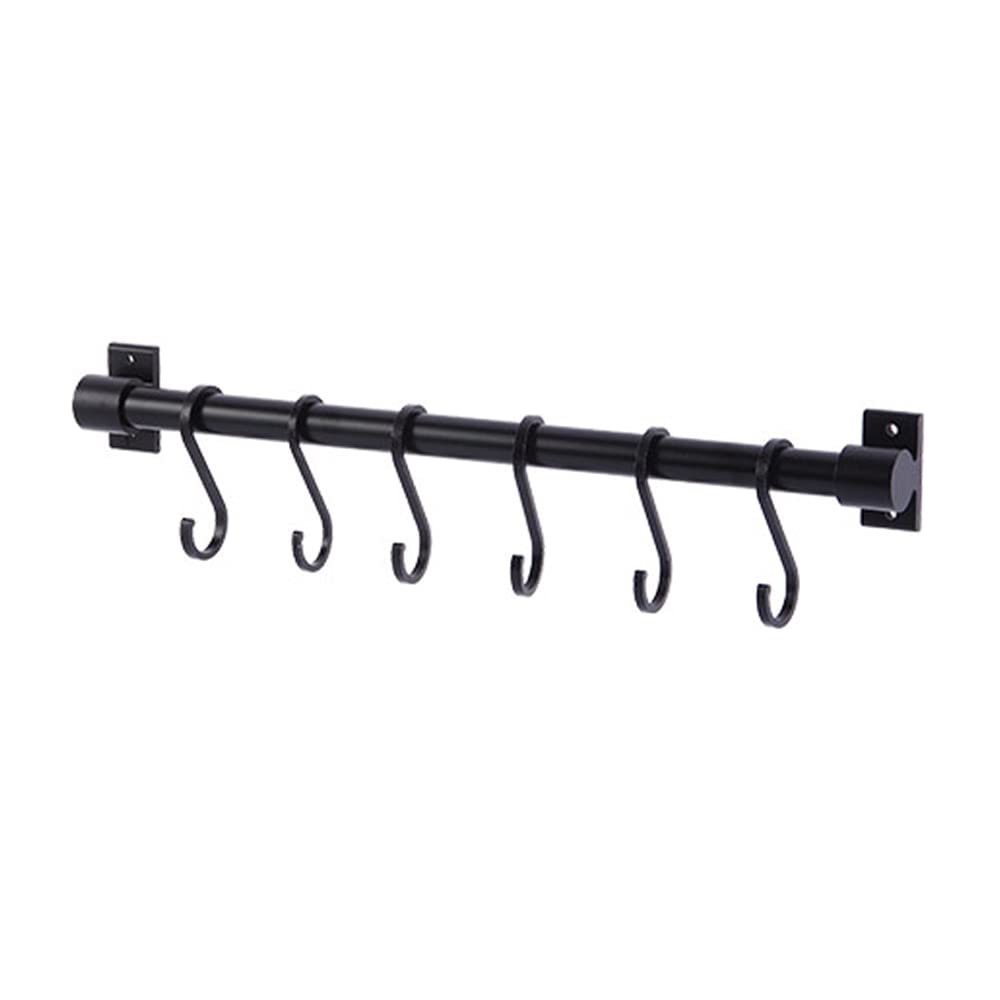 Wyqxty Nero Kitchen Rail Utensil Hanging Bar Rack Wall-Mounted Aluminum Kitchen Utensil Holder With 5 Hooks Black 30Cm 40Cm(40Cm)