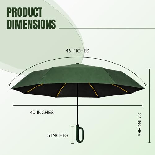 Image of Robustt Auto Open Clutch Umbrella with Carabiner Hook Handle, (Dark Green)| Double Fibreglass Wind-Resistant Frame |for rain & Sun Protection| Lightweight & Compact